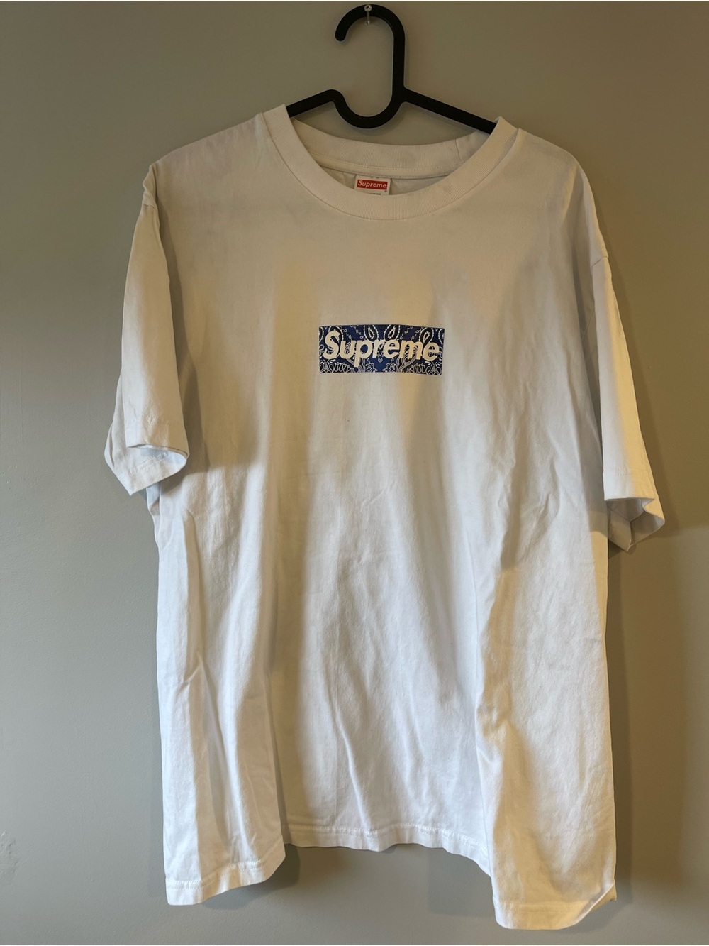 Supreme White Tee with Blue Paisley Box Logo